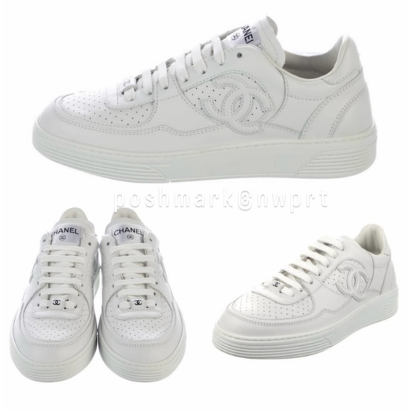 CHANEL Shoes - CHANEL 💯 23A White CC Logo Platform Leather Sneakers Runners 37.5 37 7 Box
